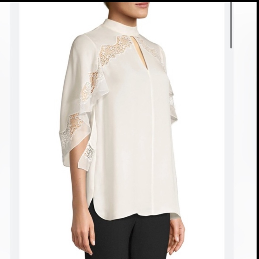 Elie Tahari Jaylah Blouse Size Small Cream mock neck top 100% silk Victorian